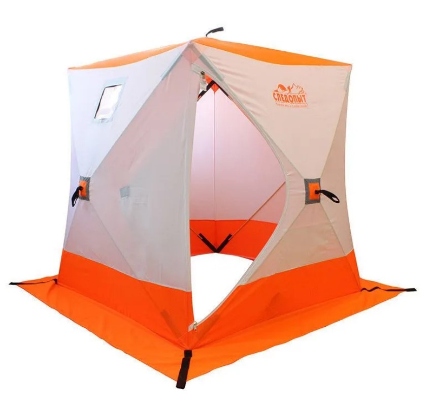 фото Pf-tw-02 палатка зимняя куб следопыт 1,8 х1,8 м, oxford 240d pu 1000, 3-м. цв. бело-оранж. сибирский следопыт