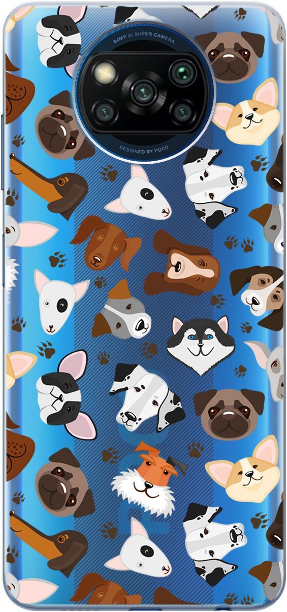 

Чехол на Xiaomi Poco X3 "Dogs Pattern" прозрачный, Прозрачный;коричневый, 5527