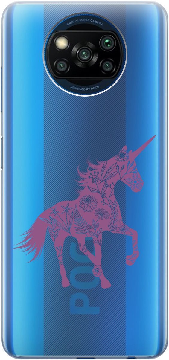 

Чехол на Xiaomi Poco X3 "Floral Unicorn" прозрачный, Прозрачный;фиолетовый, 5527