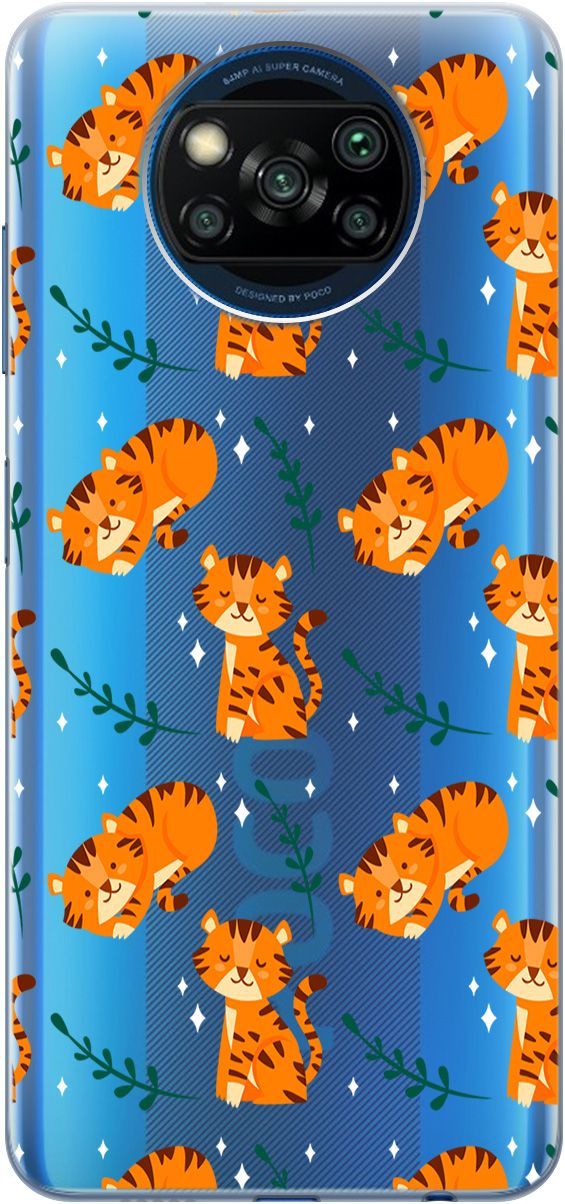

Чехол на Xiaomi Poco X3 "Tigers" прозрачный, Прозрачный;бежевый, 5527