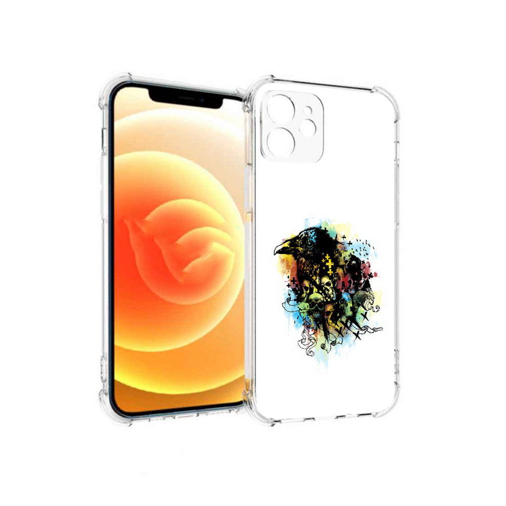 

Чехол MyPads Tocco для Apple iPhone 12 ворон и черепа (PT157543.607.273), Прозрачный, Tocco
