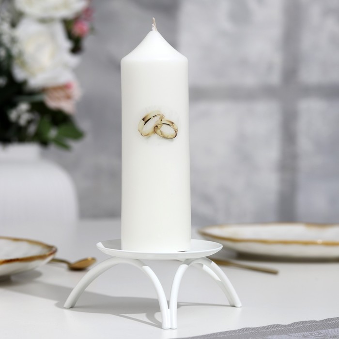 фото Свеча-цилиндр свадебная "обручальные кольца", 5х15,5 см, белая, домашний очаг, ручная рабо мастерская «свечной двор»