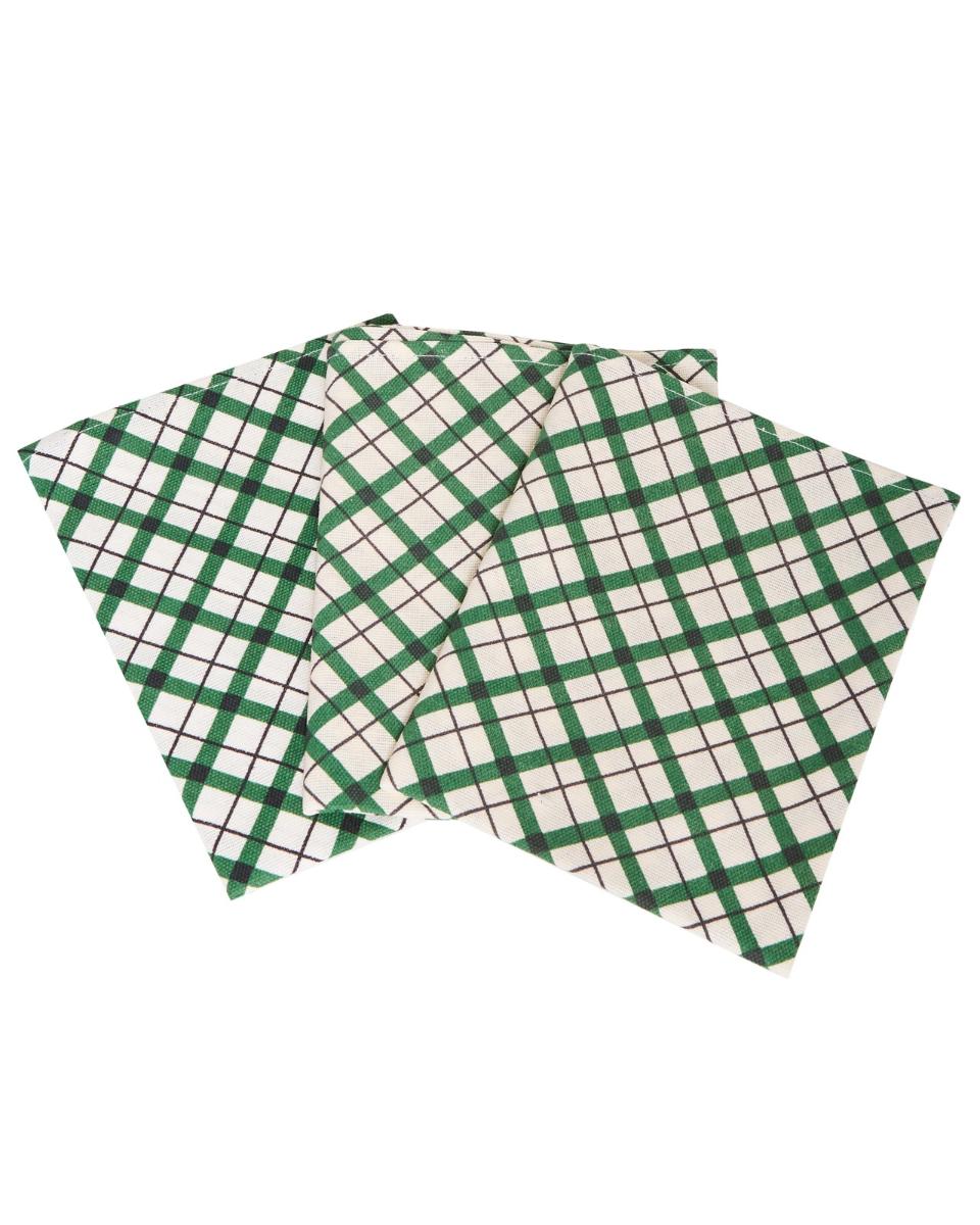 фото Набор кухонных полотенец "мари санна" рогожка; клетка зеленая; набор из 3 штук