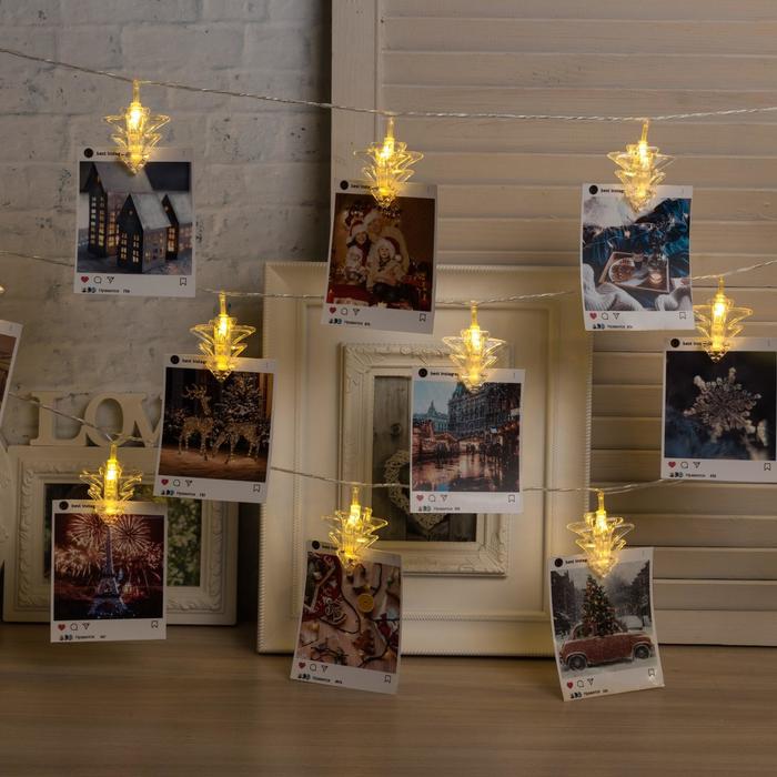

Световая гирлянда новогодняя Luazon Lighting Прищепки-елочки 4445732 4,5 м белый теплый, Прищепки-елочки
