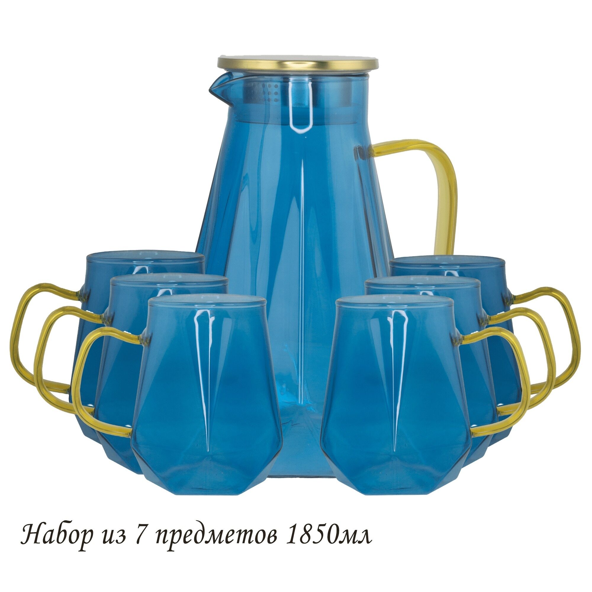 

Набор графин 1850мл и 6 стаканов Lenardi (183496), Голубой, 160-262