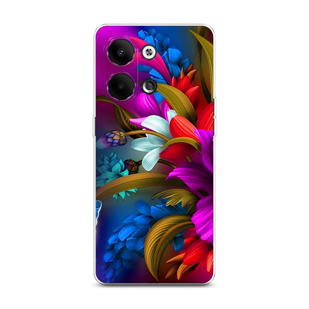 

Чехол на Oppo Reno9 "Фантастические цветы", Фиолетовый;красный;синий, 2512750-2
