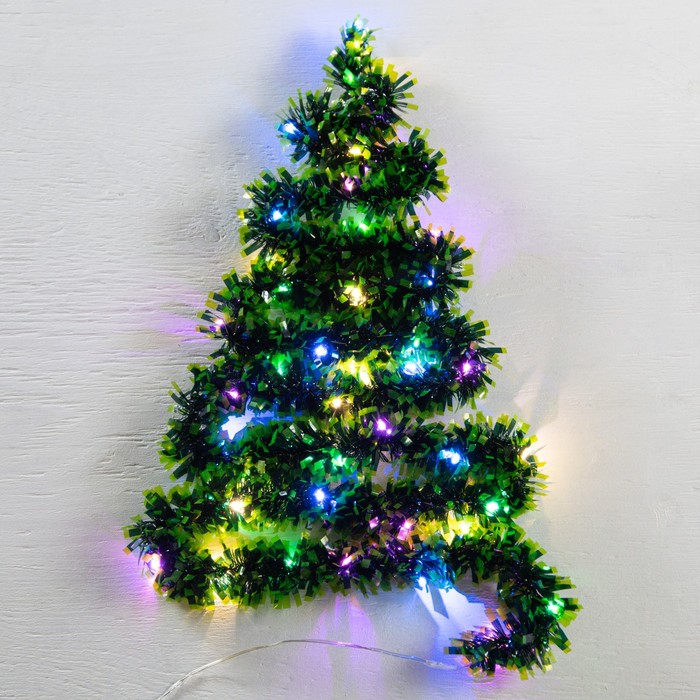 

Гирлянда Мишура 2 м роса, IP20, зелёная нить, 44 LED, 6 слоёв, свечение мульти, ААх2, «Мишура» 2 м роса