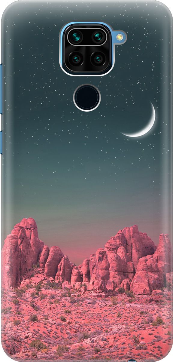 

Чехол на Xiaomi Redmi Note 9 "Месяц над розовыми горами", Розовый;черный, 296