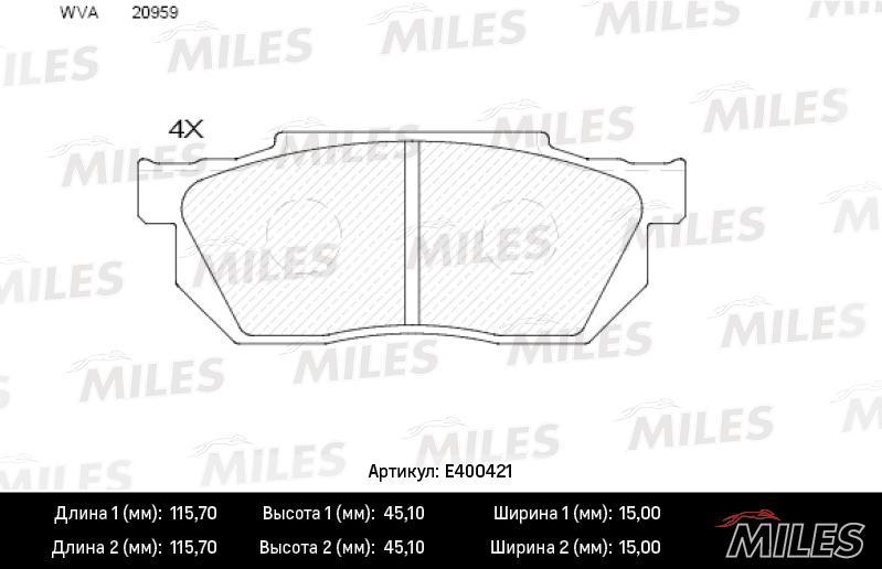 

Колодки тормозные Honda Civic, CR-X, Prelude 83-95 передние без датчика Low- MILES E400421