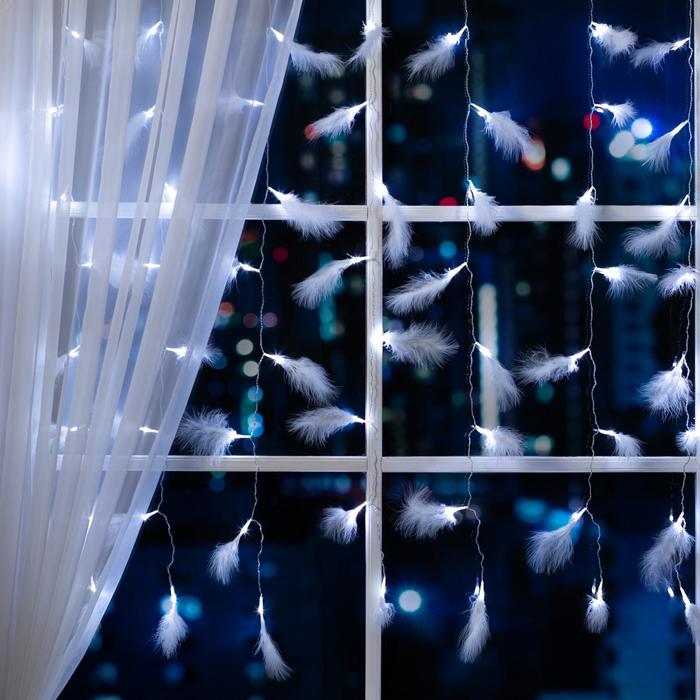 фото Гирлянда занавес 3×1.4м перья, ip20, прозр. нить, 80 led, свечение белое, 8 режимов, 220 в luazon lighting