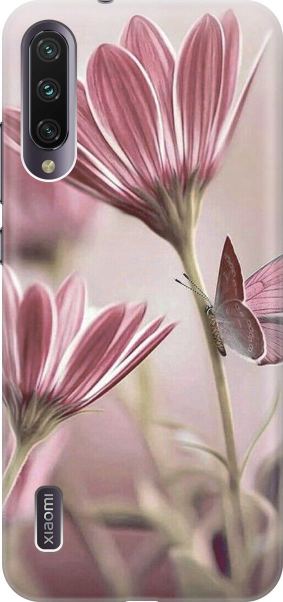 

Чехол на Xiaomi Mi A3 "Бабочка на розовом цветке", Бежевый;розовый, 4751