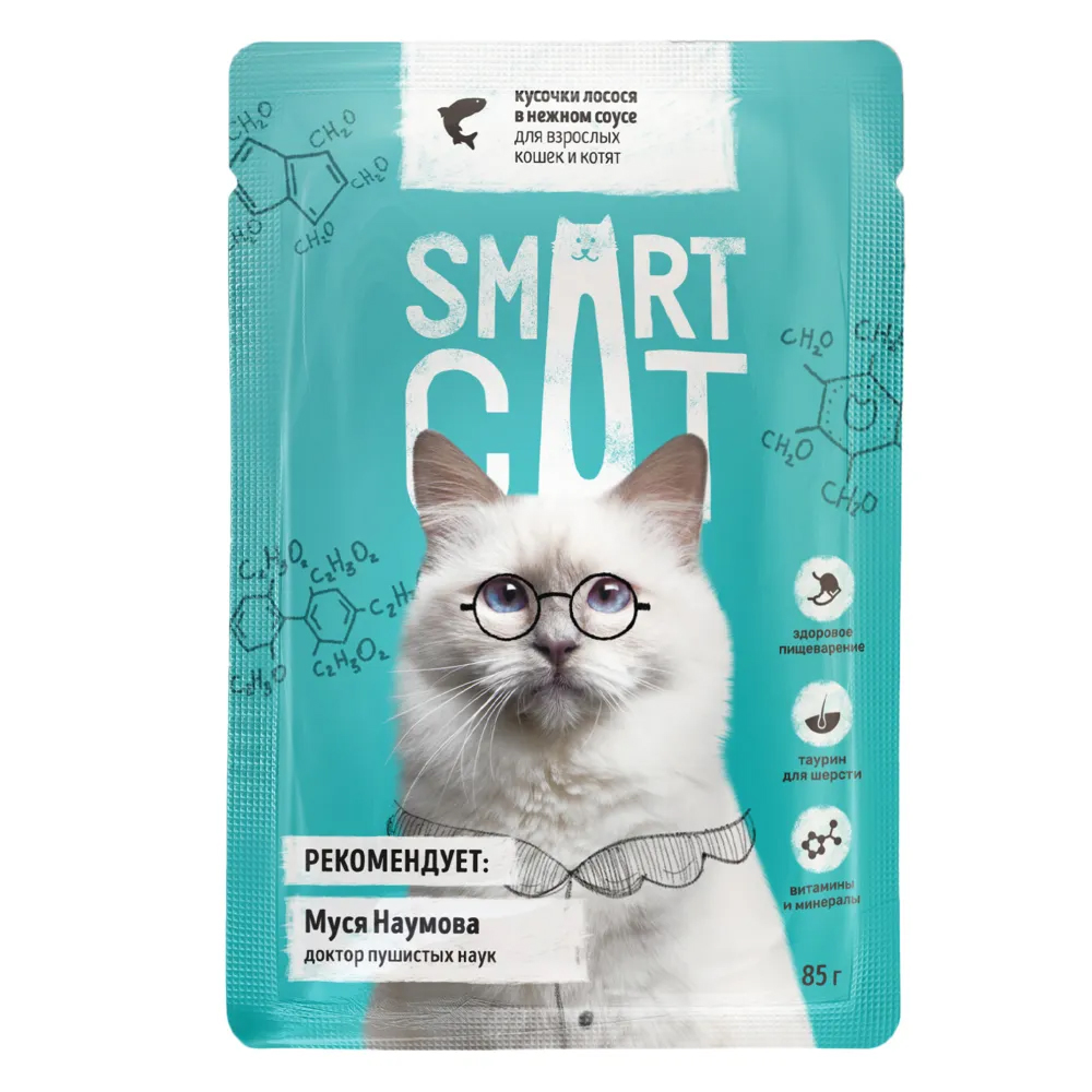 Влажный корм для кошек и котят Smart Cat лосось, 25шт по 85г