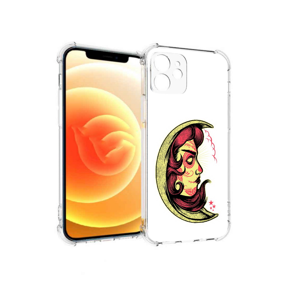 

Чехол MyPads Tocco для Apple iPhone 12 желтый полумесяц с лицом девушки (PT157543.607.346), Прозрачный, Tocco
