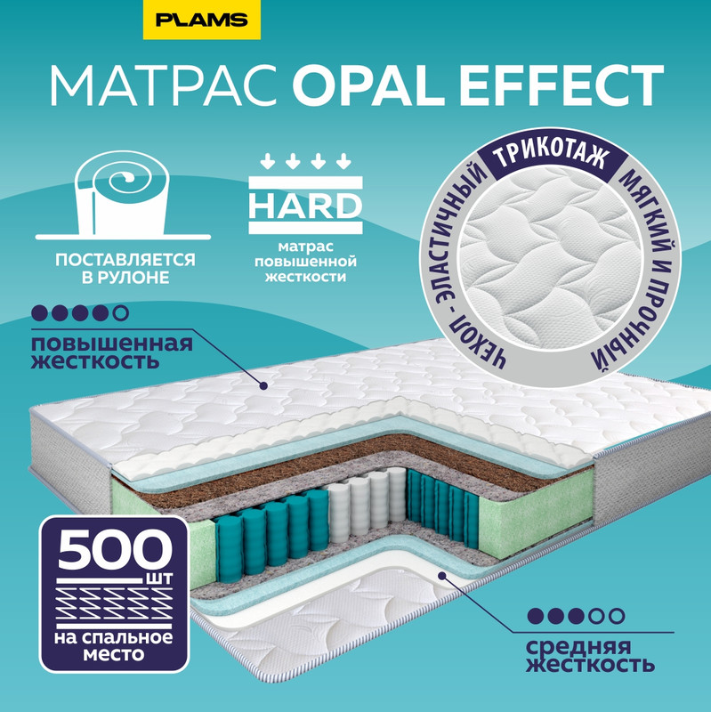 

Матрас пружинный Plams OPAL EFFECT трикотаж 90х200, Белый, OPAL EFFECT