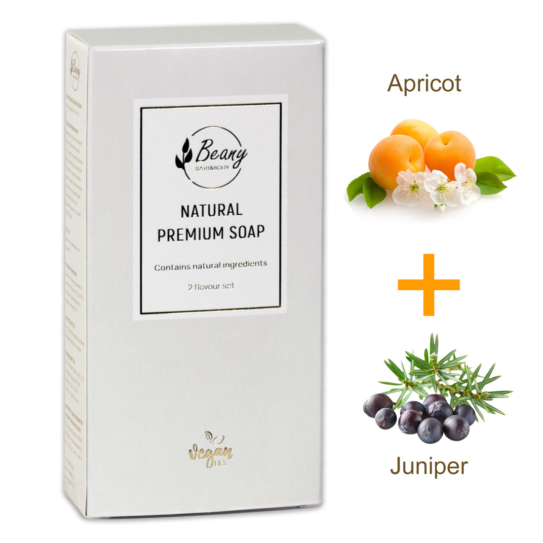 Подарочный набор турецкого мыла Beany Apricot + Juniper 120 г х 2 шт. мыло beany натуральное турецкое juniper oil soap с маслом можжевельника 2шт х 120г