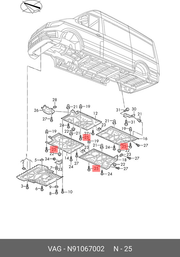 Саморез Крепежный Шестигранный Vag+Skoda /5x25mm N 910 670 02 VAG арт. N 910 670 02