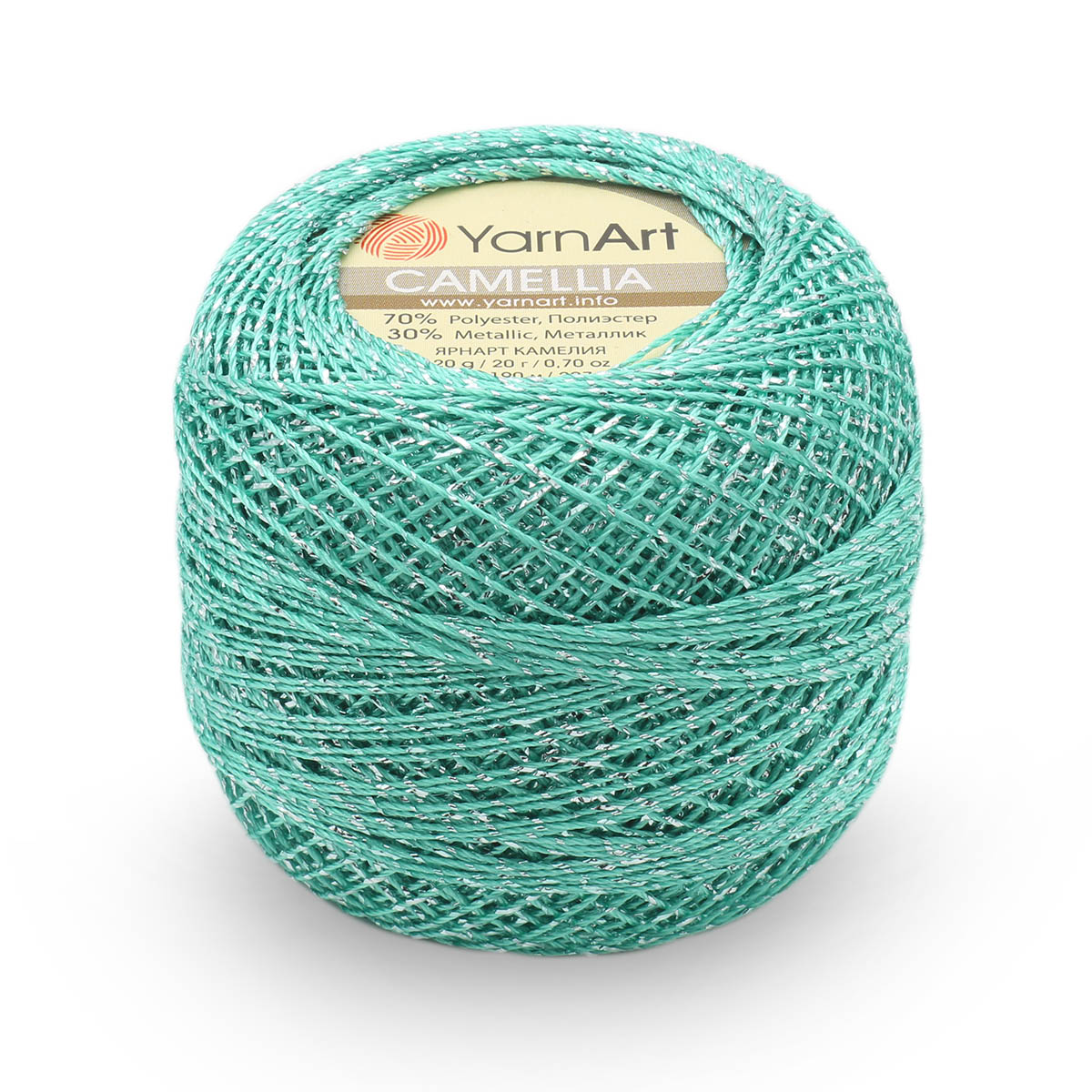 

Пряжа YarnArt Camelia 20г, 190м (полиэстер, металлик) (427 мята, серебро), 10 мотков, Бирюзовый, Camelia