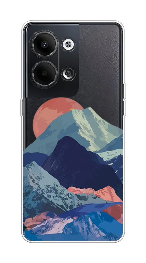 

Чехол на Oppo Reno9 "Закат в снежных горах", Бордовый;серый;голубой, 2512750-2