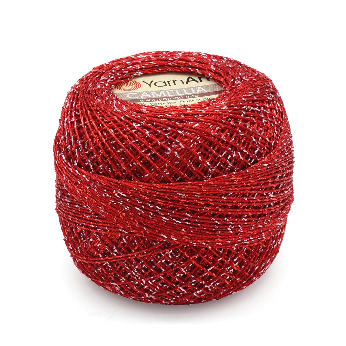 

Пряжа YarnArt Camelia 20г, 190м (полиэстер, металлик) (416 красный, серебро), 10 мотков, Camelia