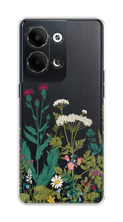 

Чехол на Oppo Reno9 "Дикие полевые цветы", Зеленый;розовый;белый, 2512750-2