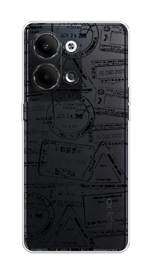 

Чехол на Oppo Reno9 "Visa stamps 2", Белый;черный;серый, 2512750-2