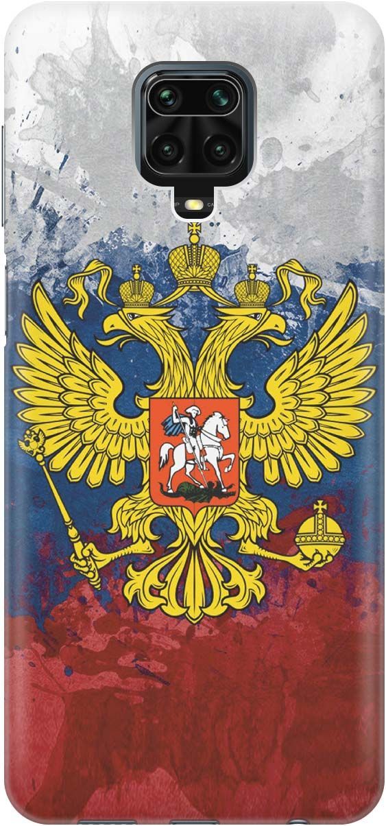 

Чехол на Xiaomi Redmi Note 9s "Герб и Флаг РФ", Голубой;желтый, 454