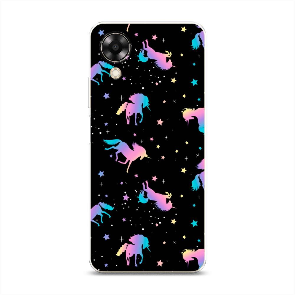 

Чехол на Oppo A17K "Единороги градиент", Черный;розовый;голубой, 2512850-1