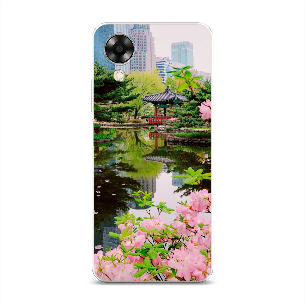 

Чехол на Oppo A17K "Сакура возле озера", Зеленый;розовый;голубой, 2512850-2