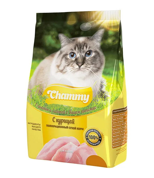 фото Сухой корм для кошек chammy курица, 10кг