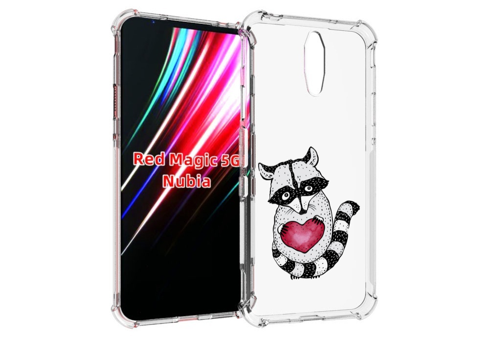 

Чехол MyPads Енот с сердечком для ZTE Nubia Red Magic 1 5G, Прозрачный, Tocco