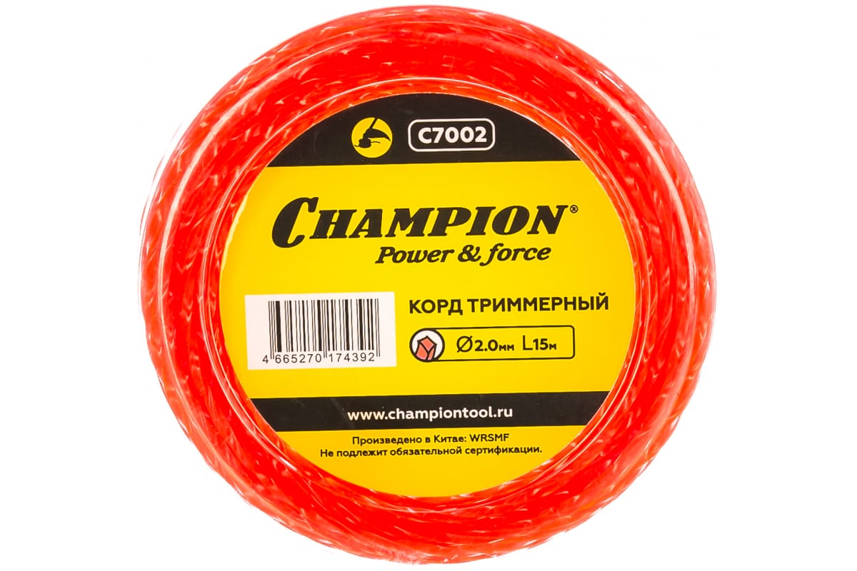 Леска для триммера витая квадрат 2 мм Champion Twisted Square C7002 15 м