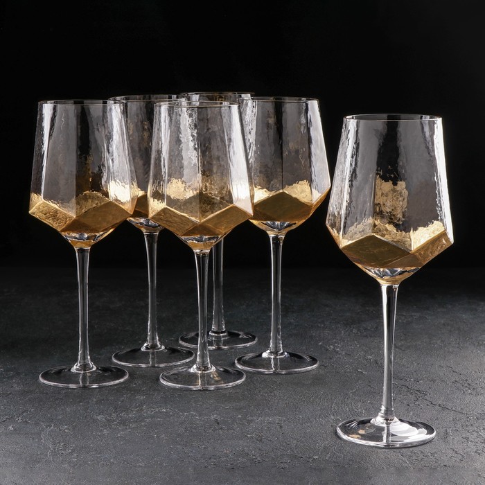 фото Magistro набор бокалов для вина magistro «дарио», 500 мл, 7,3?25 см, 6 шт, цвет золотой