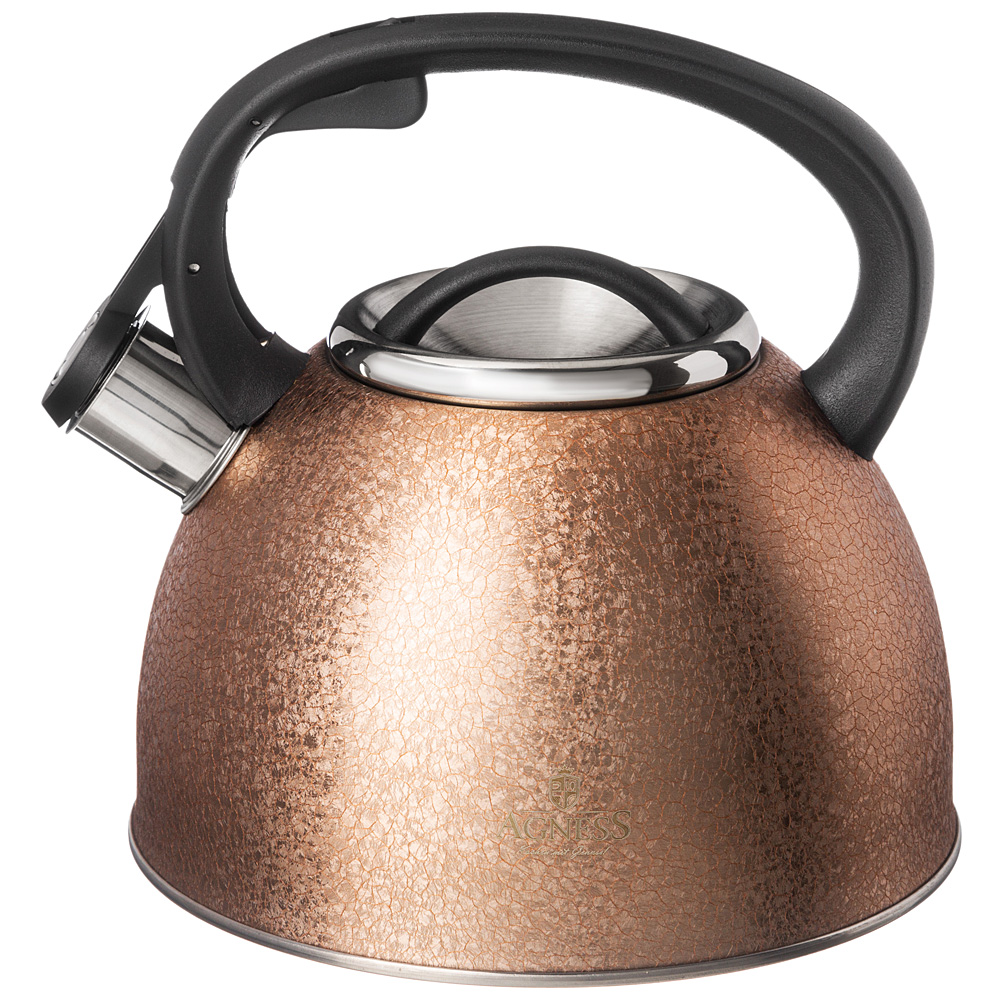 

Чайник agness 907-255 со свистком 2.5 л cappuccino индукционное дно, Золотистый