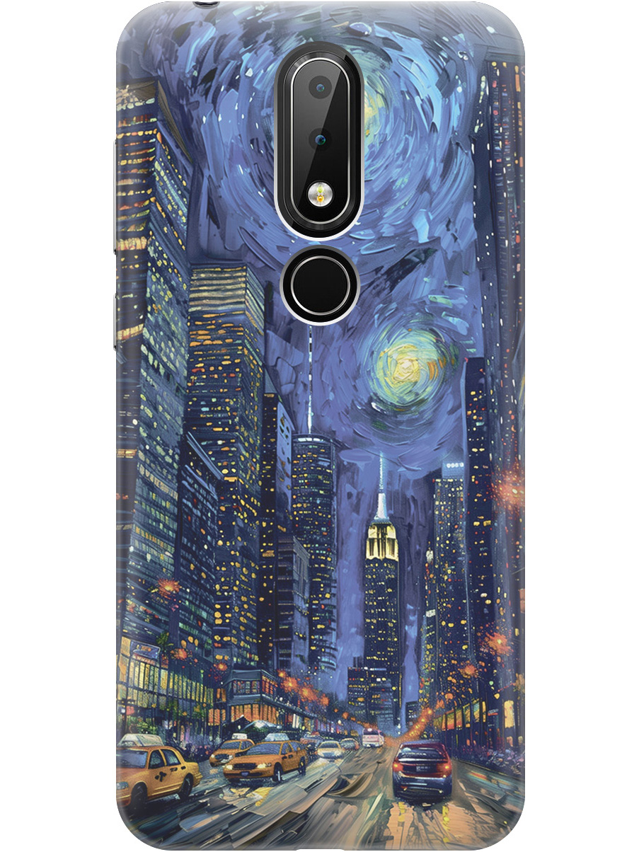 

Силиконовый чехол на Nokia 6.1 Plus/X6 (2018) с принтом "Ночной проспект", Прозрачный;синий;черный, 719750210