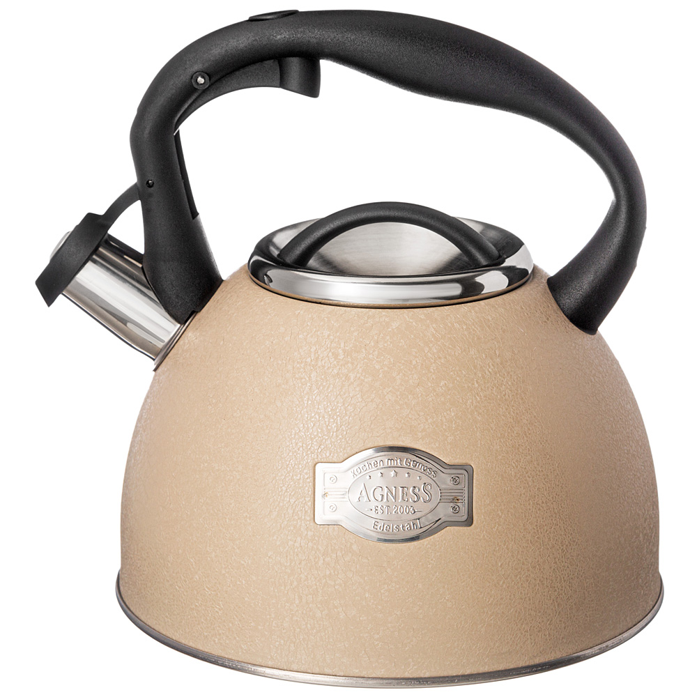 

Чайник agness 907-257 со свистком 2.5л c шильдиком beige индукц капс. дно, Бежевый