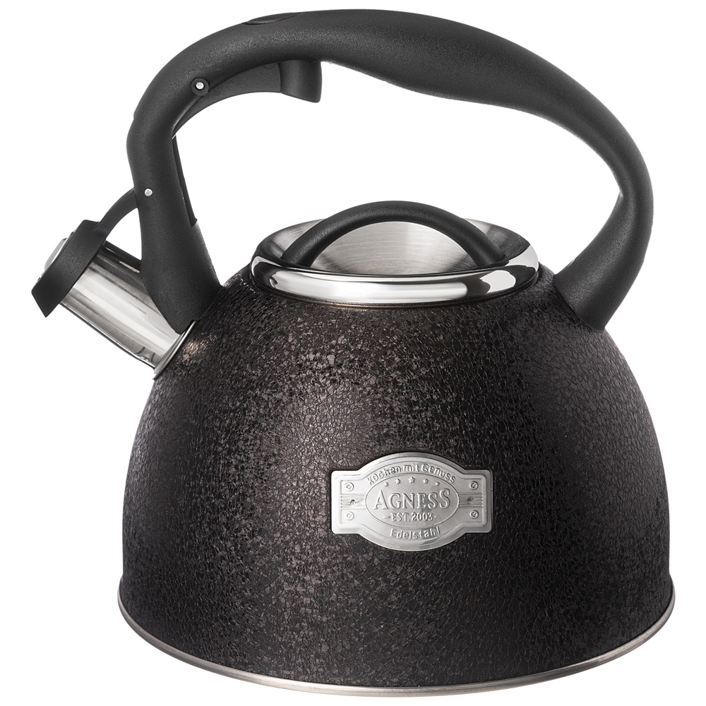 

Чайник agness 907-256 со свистком 2.5л c шильдиком black индукц капс. дно, Черный