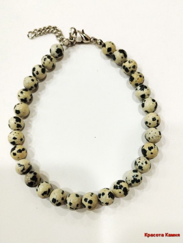 

Браслет из стали р. 18 Красота камня далматиновая яшма, яшма, далматиновая яшма