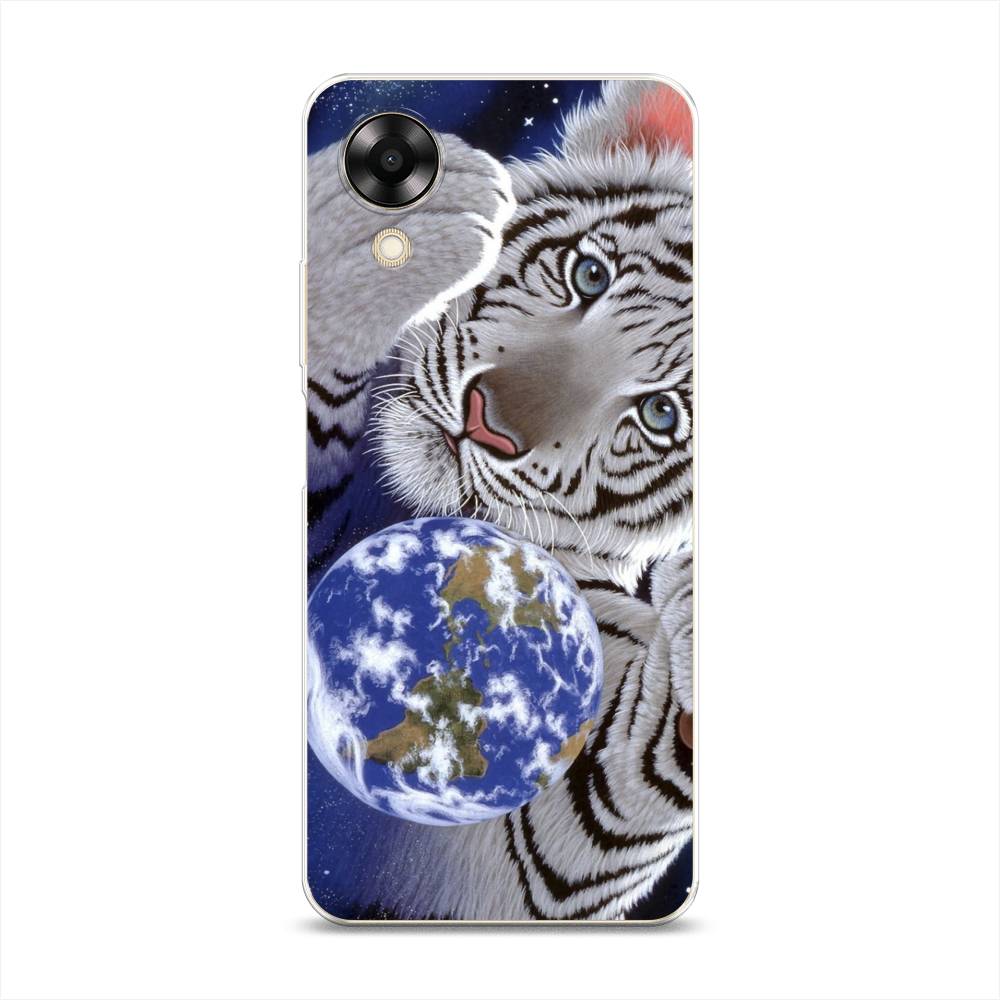 

Чехол на Oppo A17K "Тигренок и Земля", Синий;белый;черный, 2512850-1