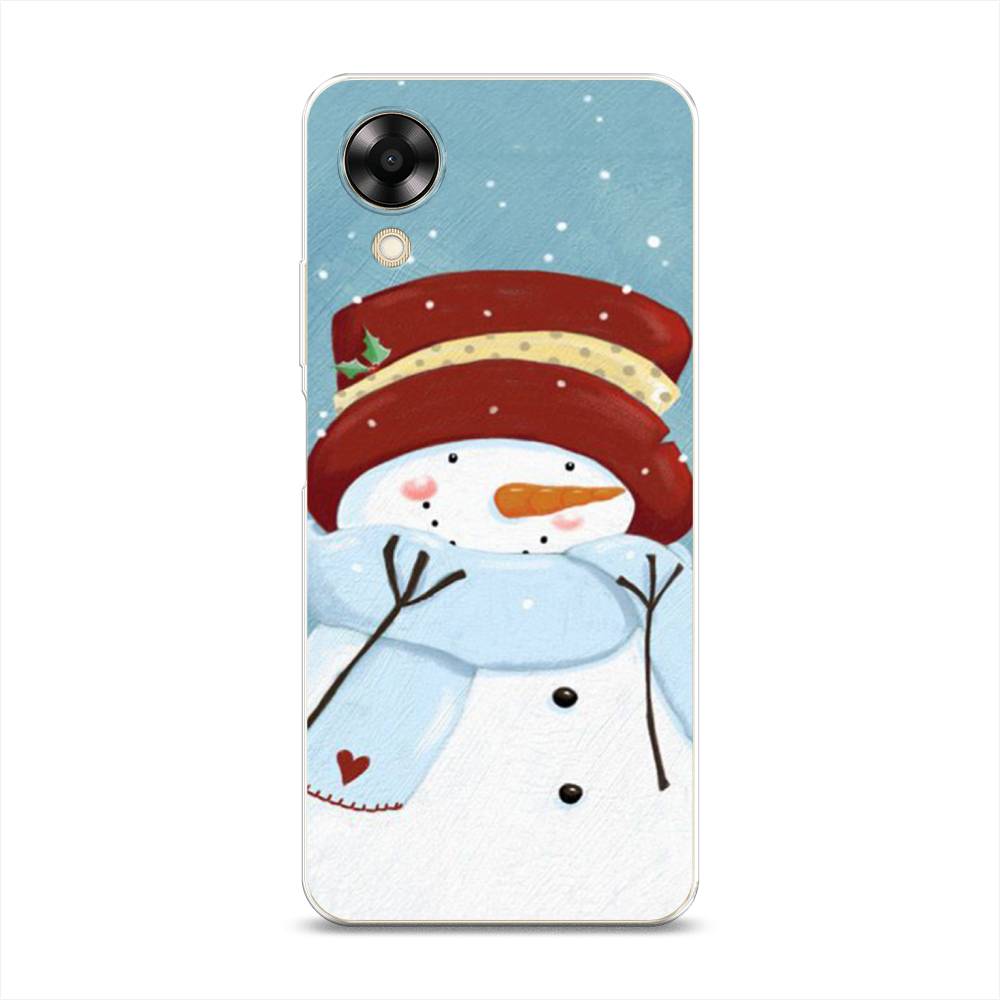 

Чехол на Oppo A17K "Застенчивый снеговик", Голубой;белый;красный, 2512850-5