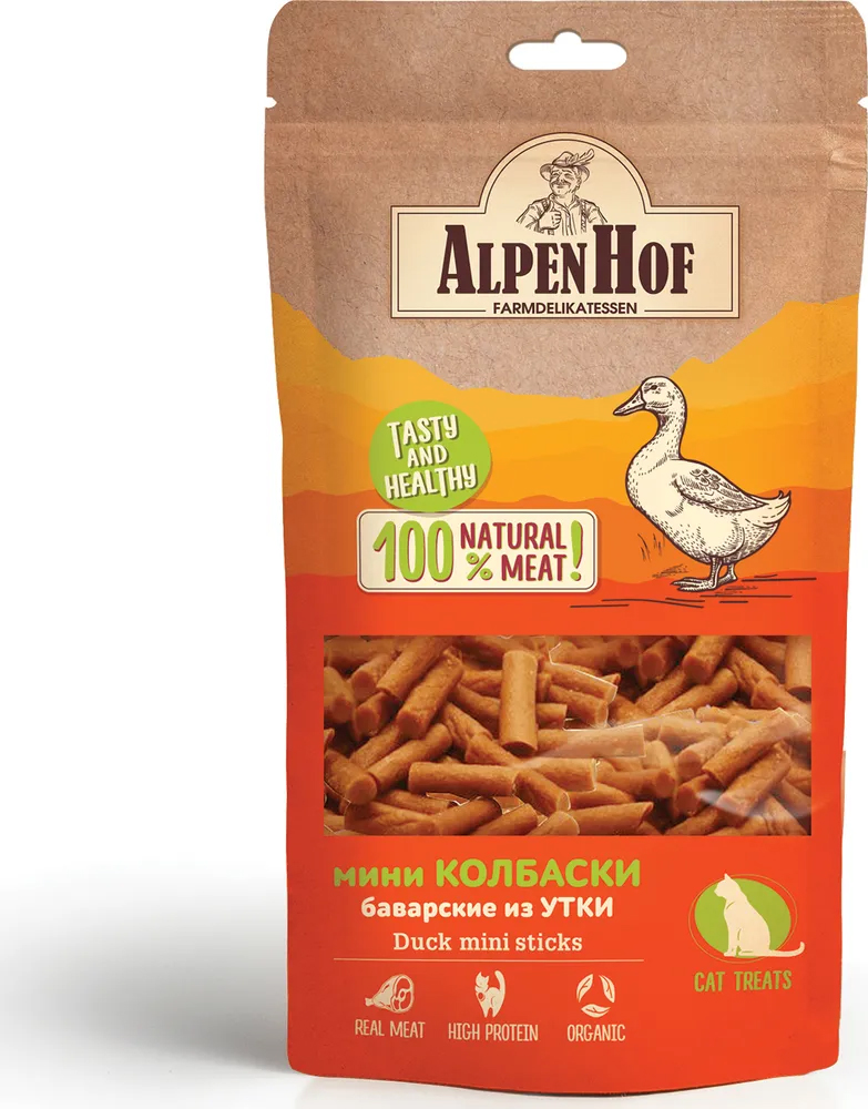 Лакомство для кошек AlpenHof Мини колбаски баварские из утки, 50г