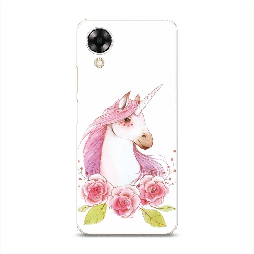 

Чехол на Oppo A17K "Единорог цветы", Белый;розовый;серый, 2512850-1