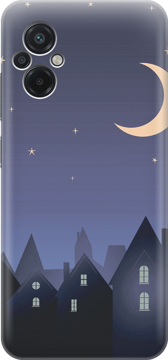 

Силиконовый чехол на Xiaomi Poco M5 "Месяц над городом", Синий;черный, 15136
