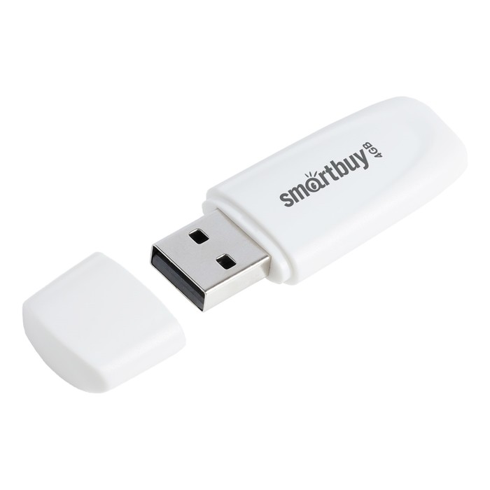 

Флешка Smartbuy 4GB2SCW, 4 Гб, USB2.0, чт до 15 Мб/с, зап до 12 Мб/с, White