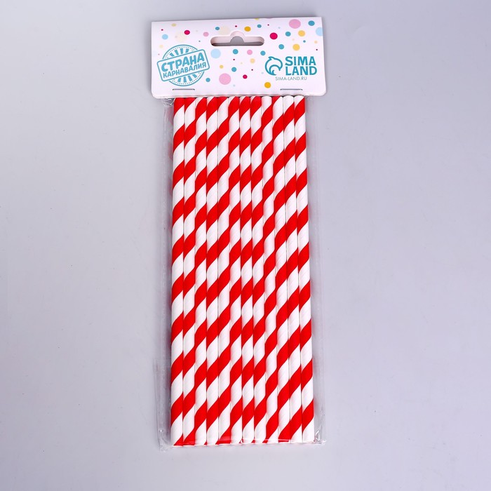 фото Трубочка для коктейля «спираль», набор 12 шт., цвет красно-белый страна карнавалия