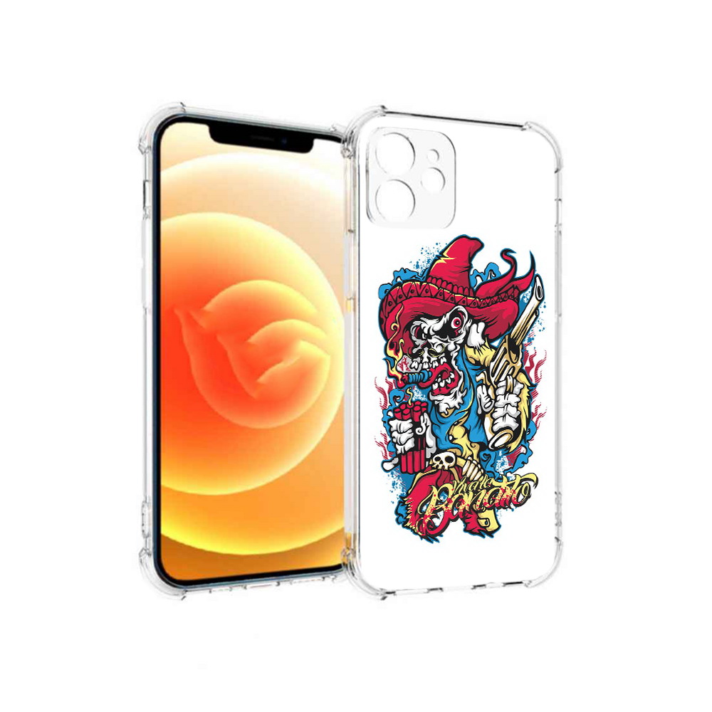 

Чехол MyPads Tocco для Apple iPhone 12 нарисованный скелет с писталетом (PT157543.607.513), Прозрачный, Tocco
