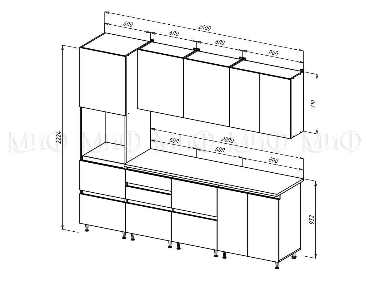 

Кухня Техно-6 2,6 м, Кухонный гарнитур_Kitchen Techno-6 2,6 m_Фабрика МИФ