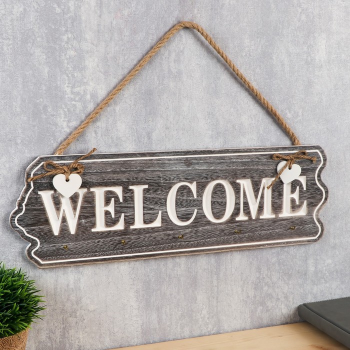 

дерево, Welcome с сердечками, 15х46х1,5 см