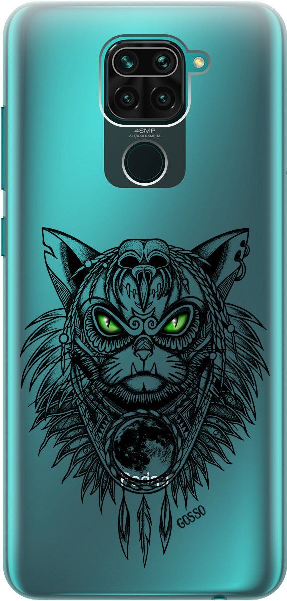 

Чехол на Xiaomi Redmi Note 9 "Shaman Cat" прозрачный, Прозрачный;черный, 108