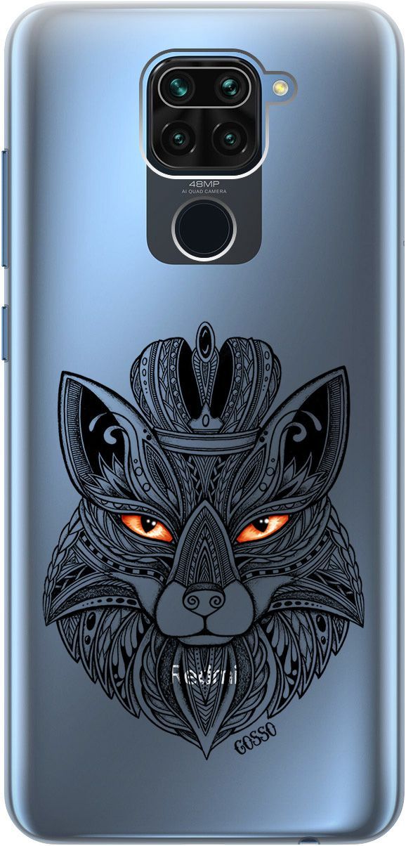 

Чехол на Xiaomi Redmi Note 9 "Fox Queen" прозрачный, Прозрачный;серый, 108