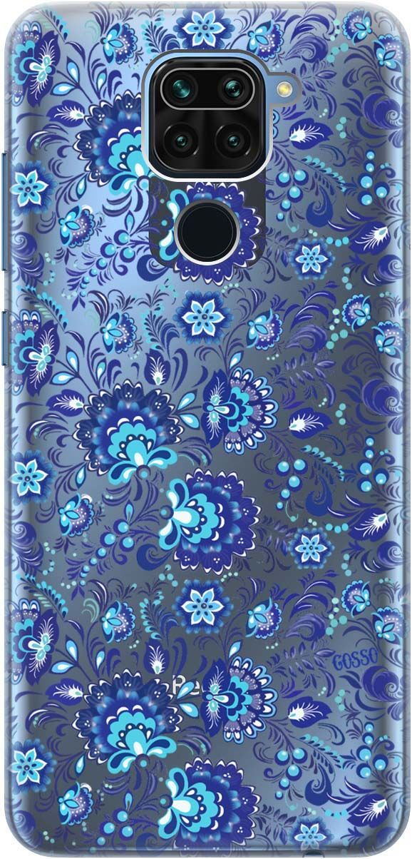 

Силиконовый чехол на Xiaomi Redmi Note 9 "Gzhel" прозрачный, Прозрачный;голубой, 108